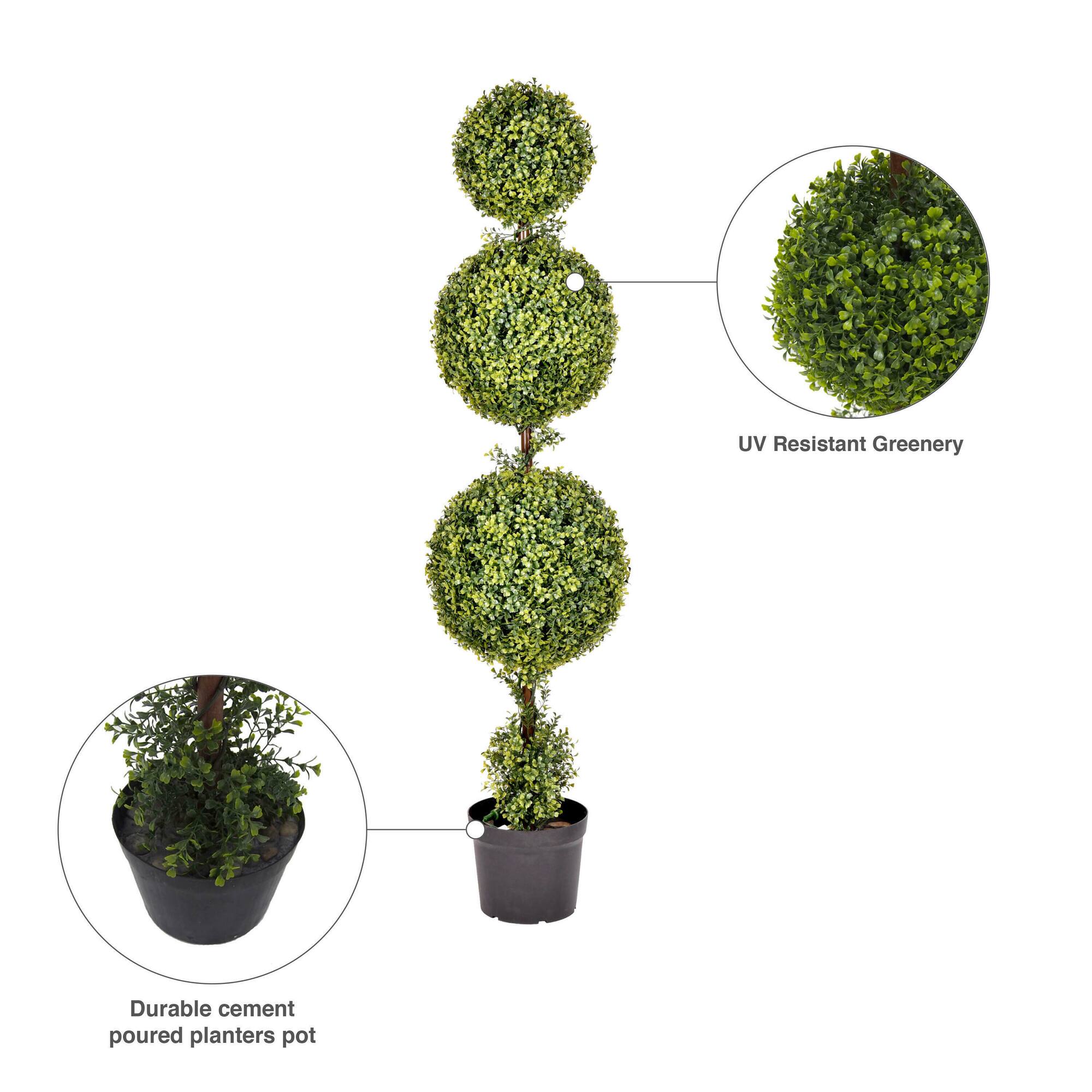 5ft. Artificial Triple Ball Green Boxwood Topiary